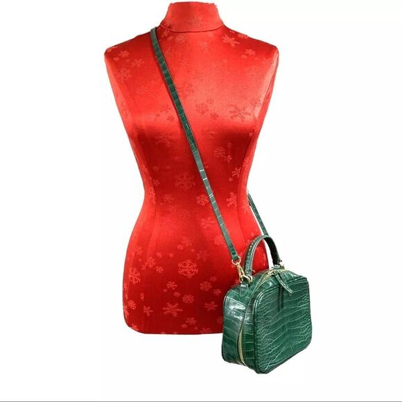 Zara green faux snakeskin moc croc crossbody bag top handle purse 2 way satchel - Picture 5 of 11